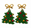 Festive Gold Bow Christmas Tree Earrings