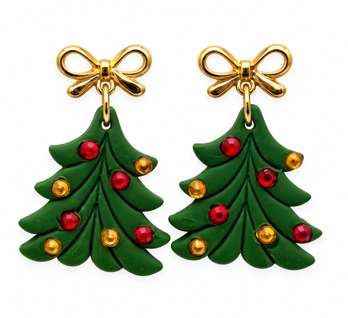 Festive Gold Bow Christmas Tree Earrings