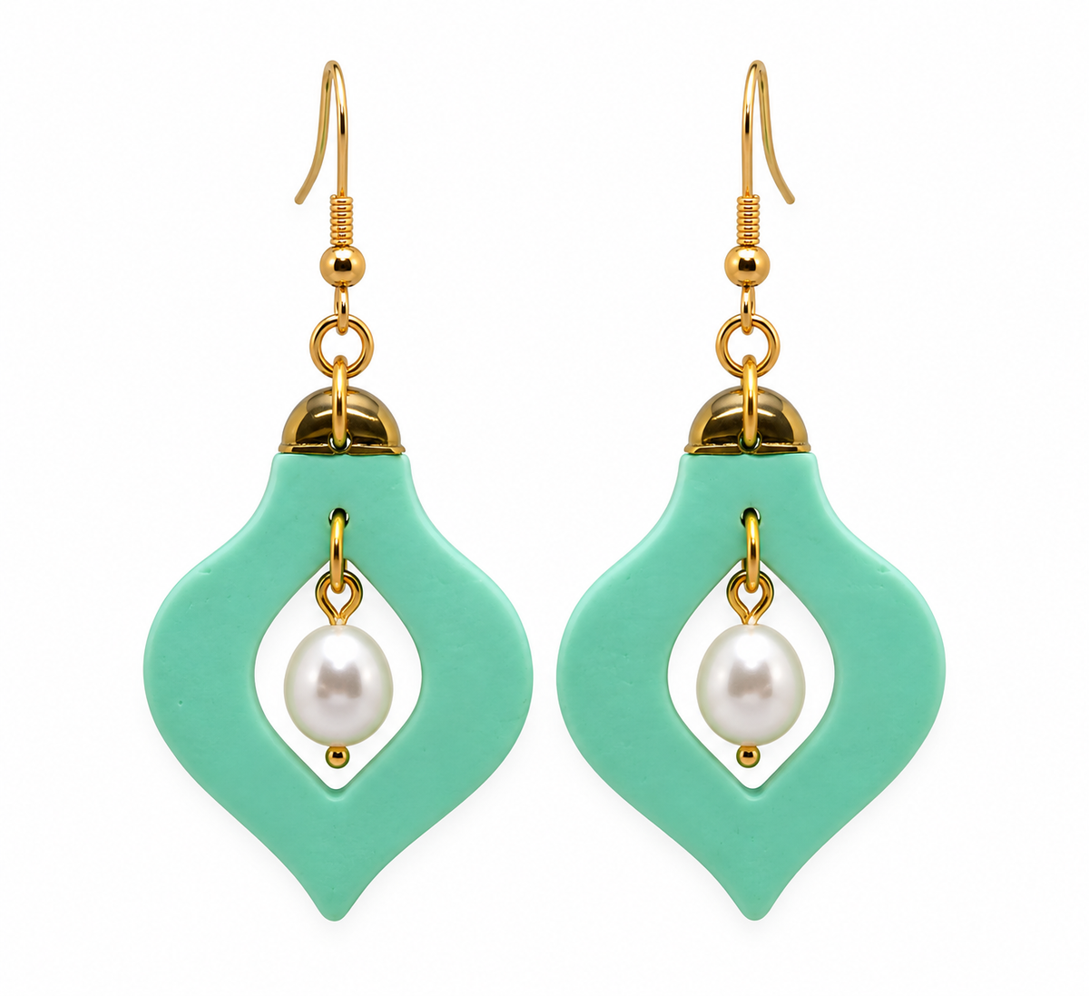 Mint Pearl Christmas Ornament Earrings
