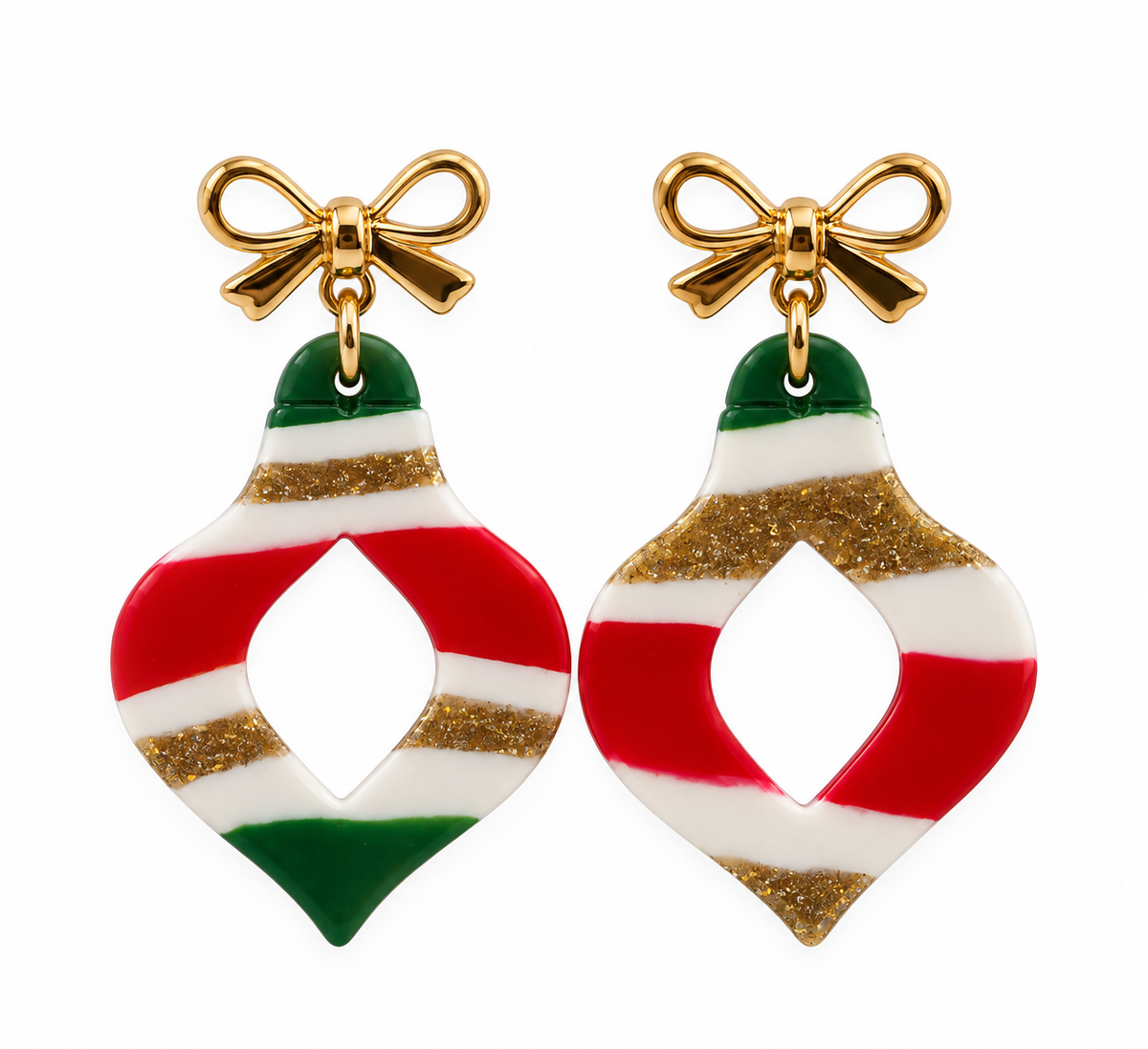 Golden Holiday Stripes Christmas Ornament Earrings