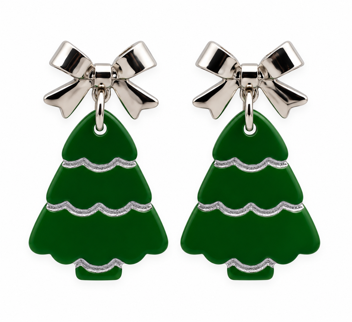 Silver Bells Christmas Tree Earrings