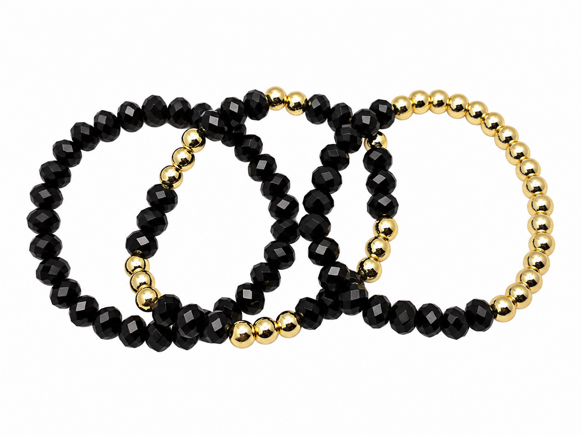 Midnight Luxe Black & 14K Gold Plated Bracelet Stack
