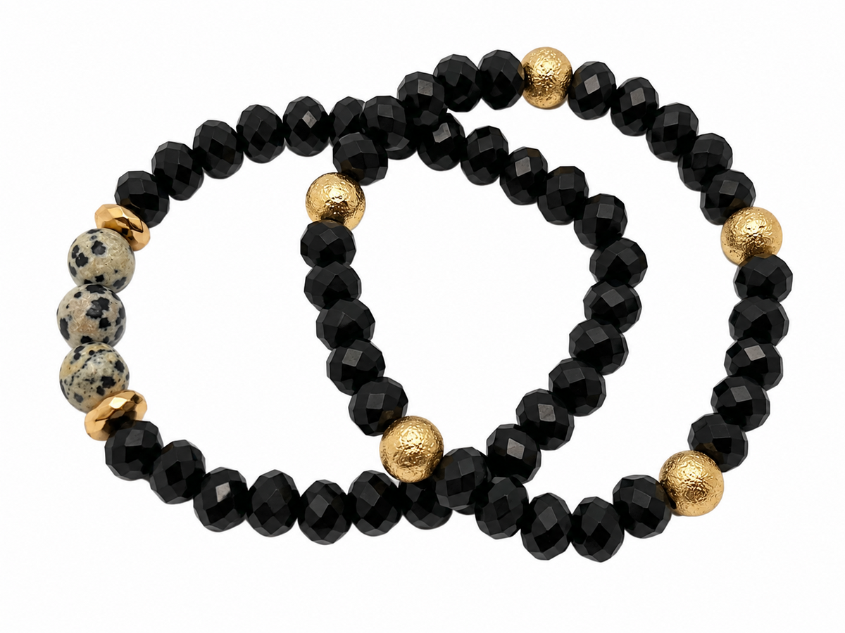 Midnight & Gold Dalmatian Bracelet Stack