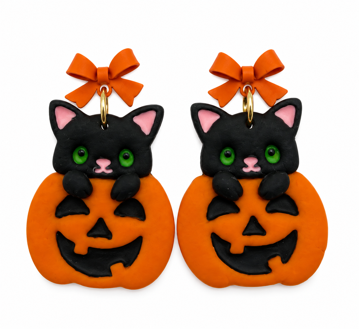 Peek-a-Boo Pumpkin Kitty Earrings