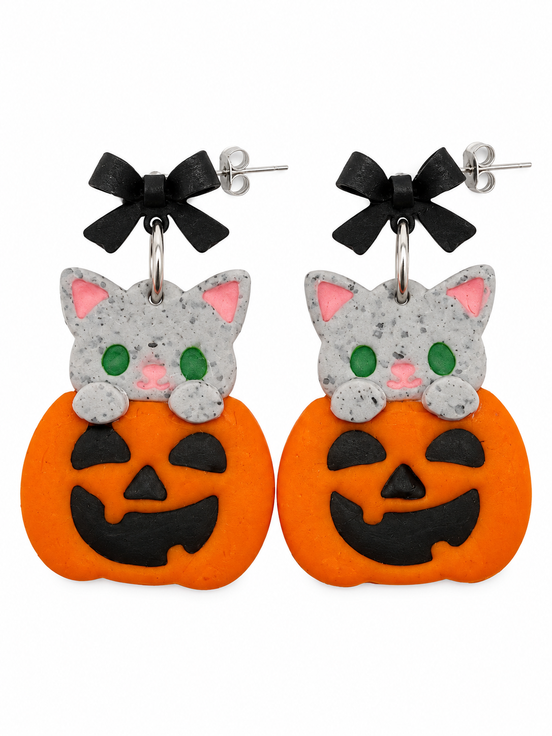 Peek-a-Boo Pumpkin Kitty Earrings