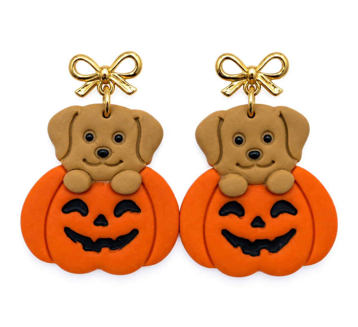 Peek-a-Boo Pumpkin Pup Earrings