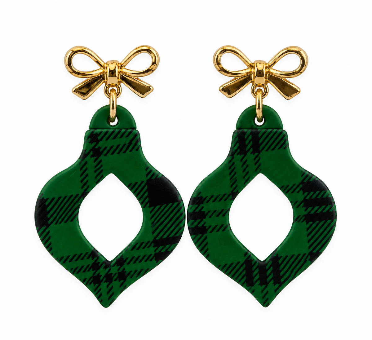 Evergreen Plaid Christmas Ornament Earrings