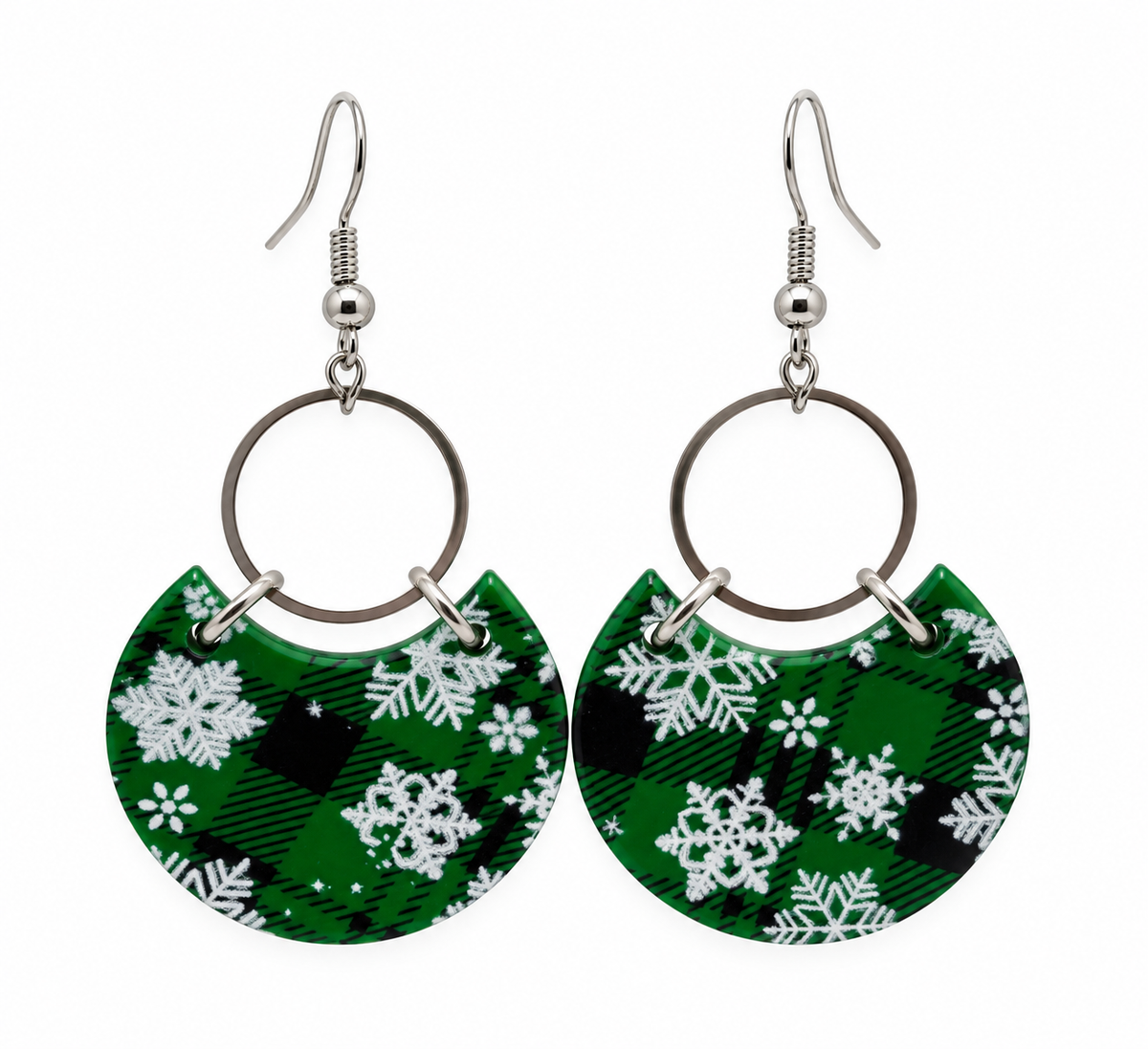 Evergreen Snowflake Christmas Earrings