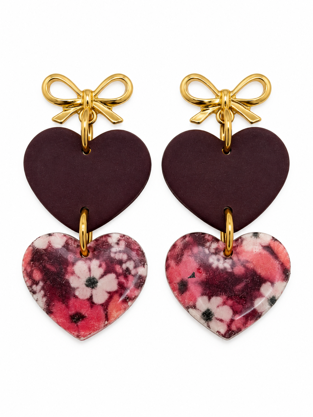 Burgundy Blush Floral Heart Earrings