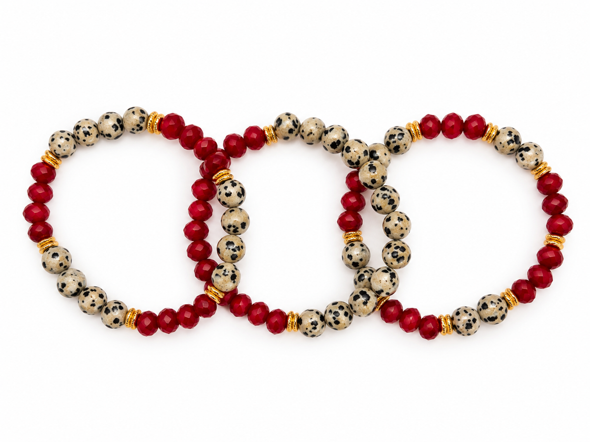 Crimson & Dalmatian Jasper Bracelet Set
