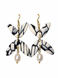 Midnight Marble & Pearl Earrings