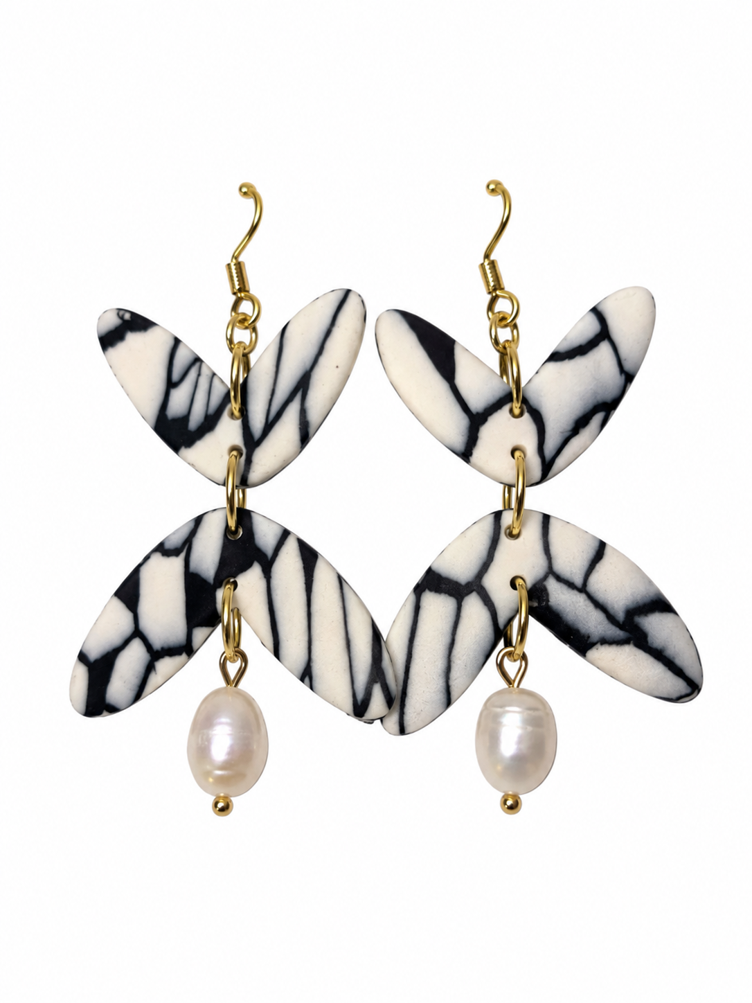 Midnight Marble & Pearl Earrings