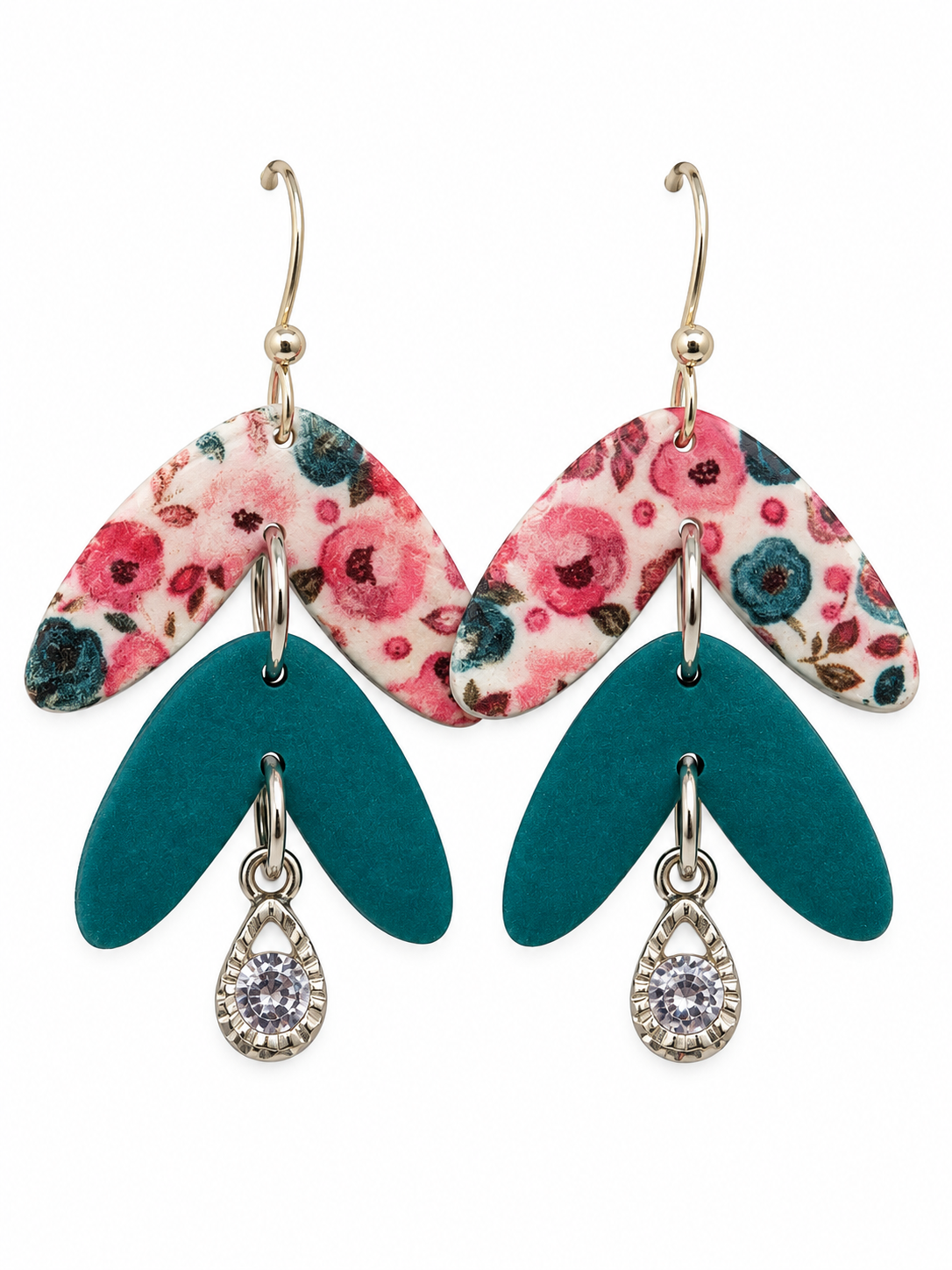 Blushing Blooms & Teal Earrings