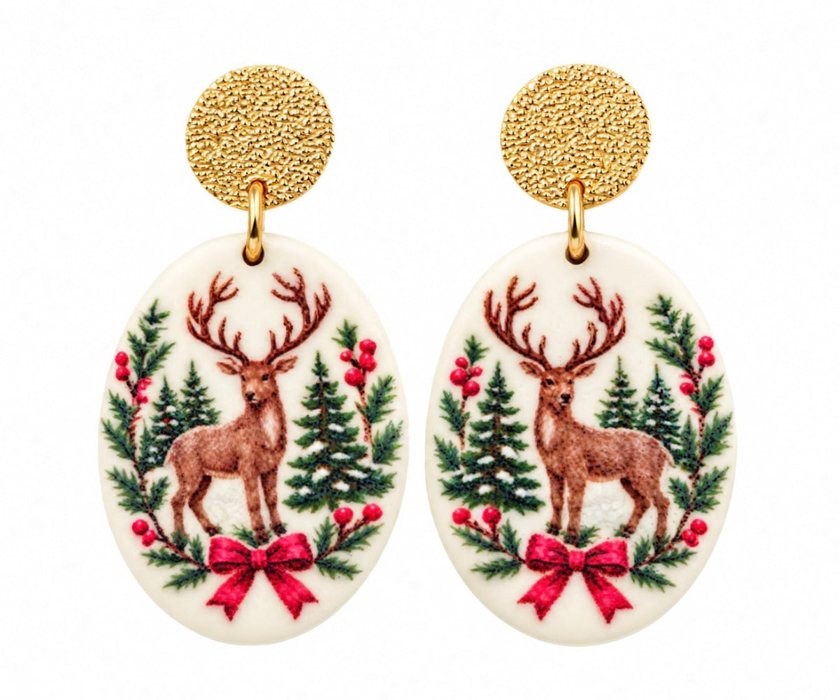 Woodland Christmas Reindeer Earrings