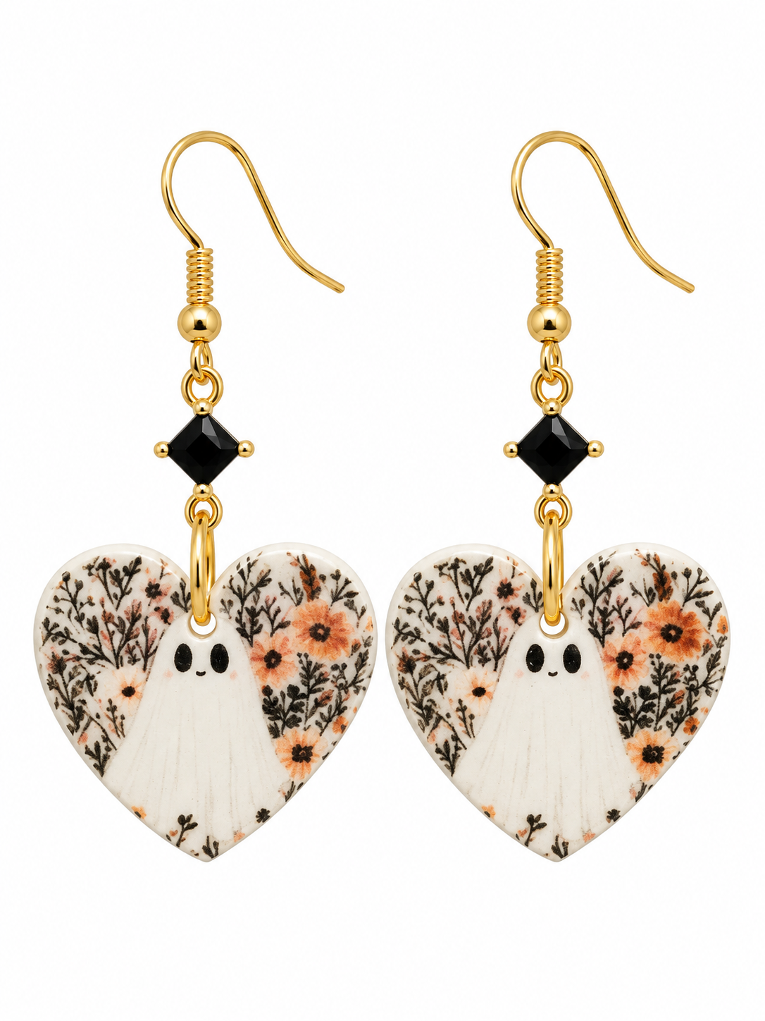 Haunted Garden Ghost Heart Earrings