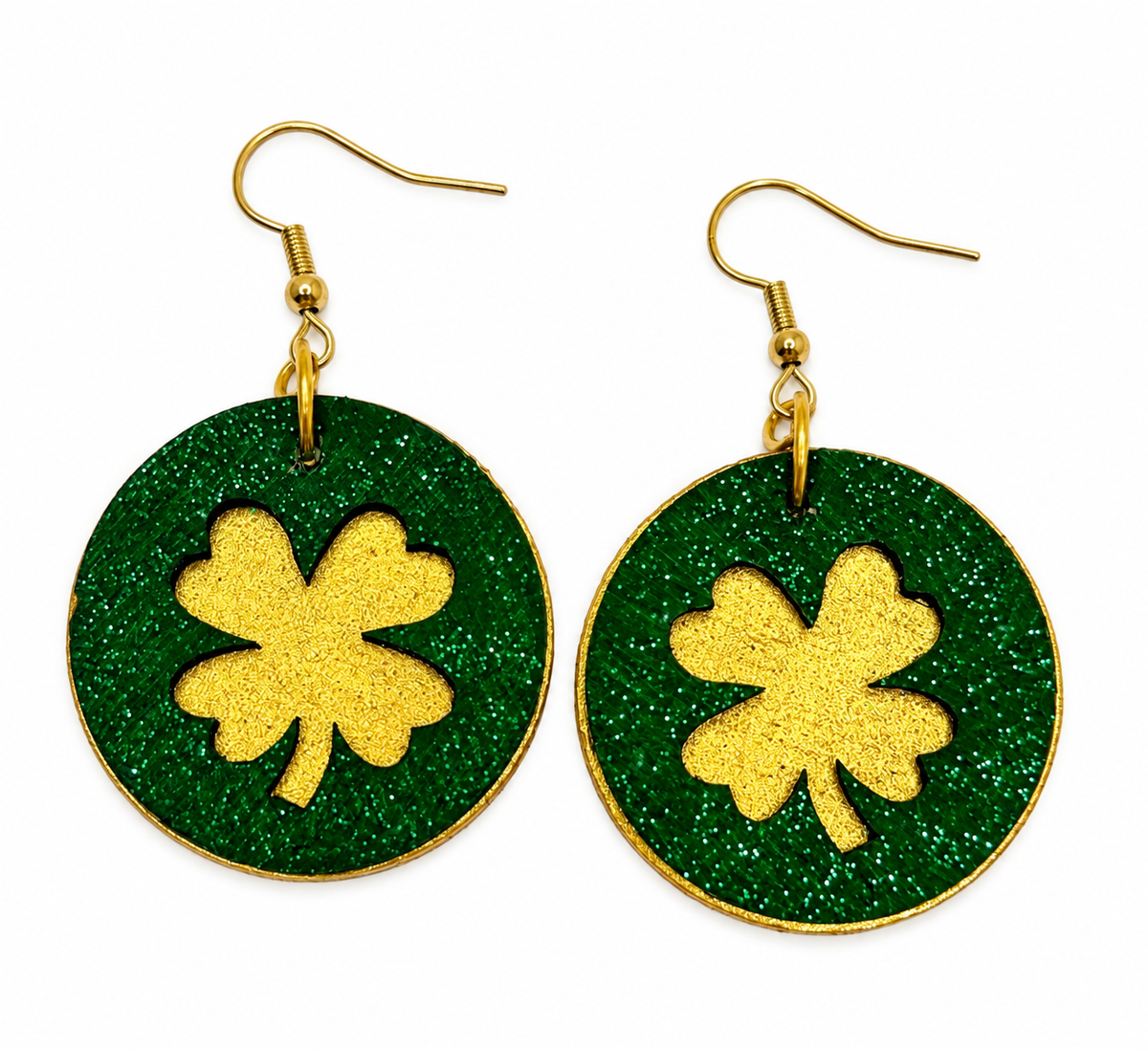 Golden Luck Shamrock Wood Earrings