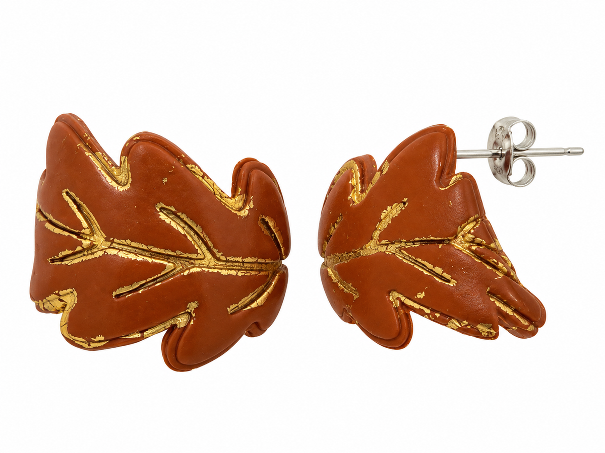 Golden Harvest Oak Leaf Hoop Earrings