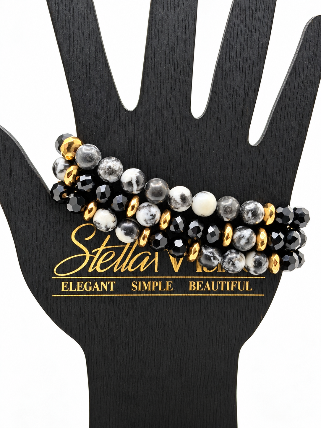 Midnight Marble Beaded Stretch Bracelet Set