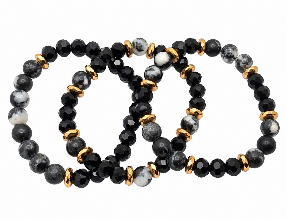 Midnight Marble Beaded Stretch Bracelet Set
