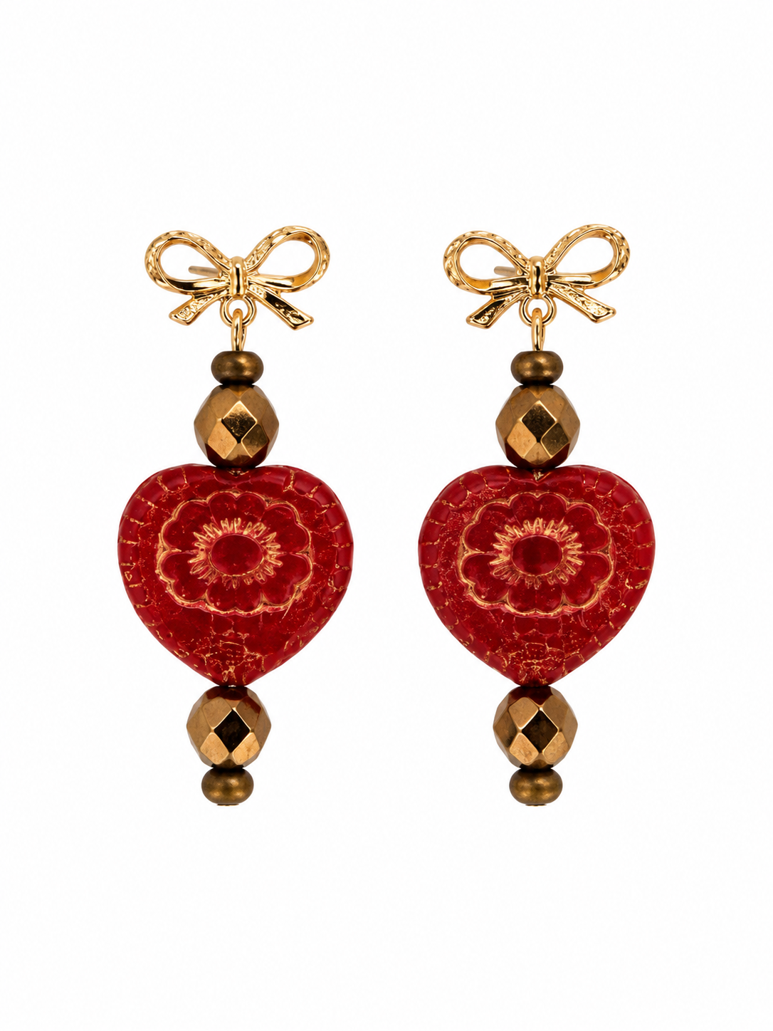 Vintage Ruby Heart Earrings