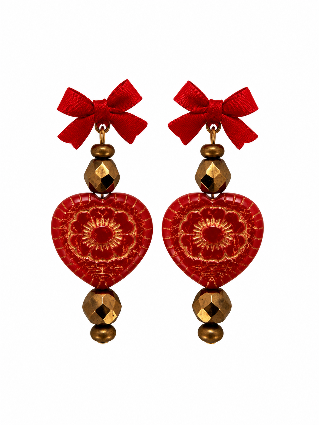 Vintage Ruby Heart Earrings