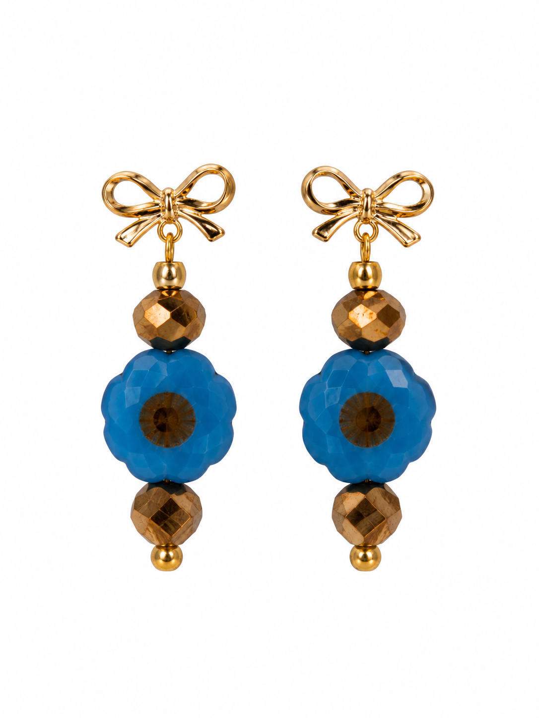 Golden Blue Blossom Beaded Earrings