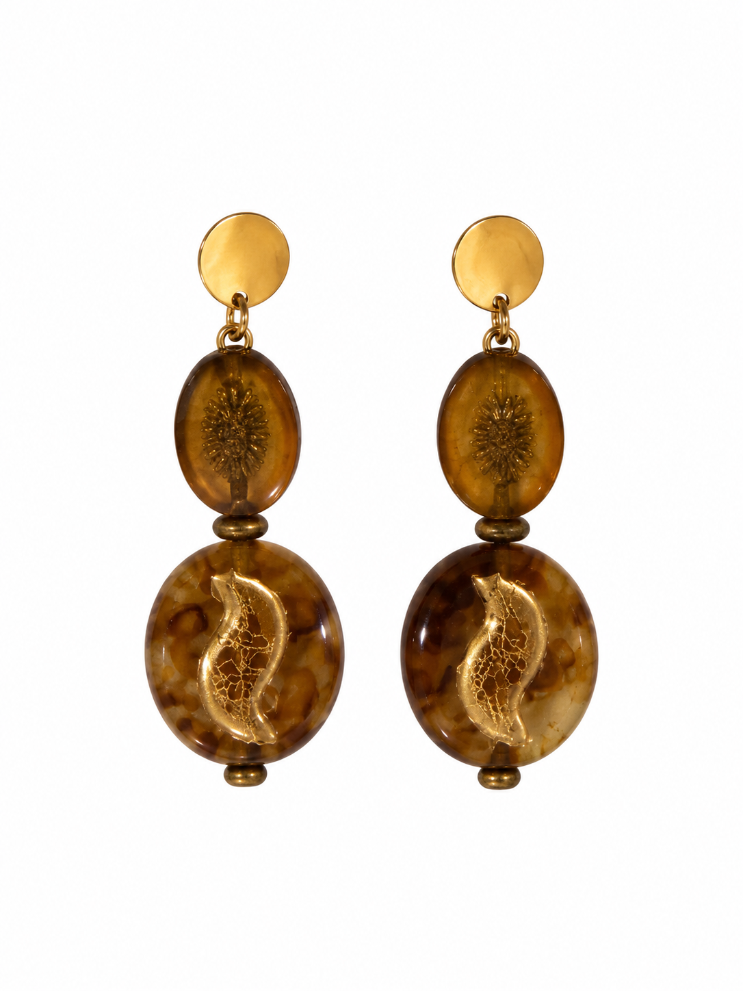 Amber & Gold Vintage Charm Earrings