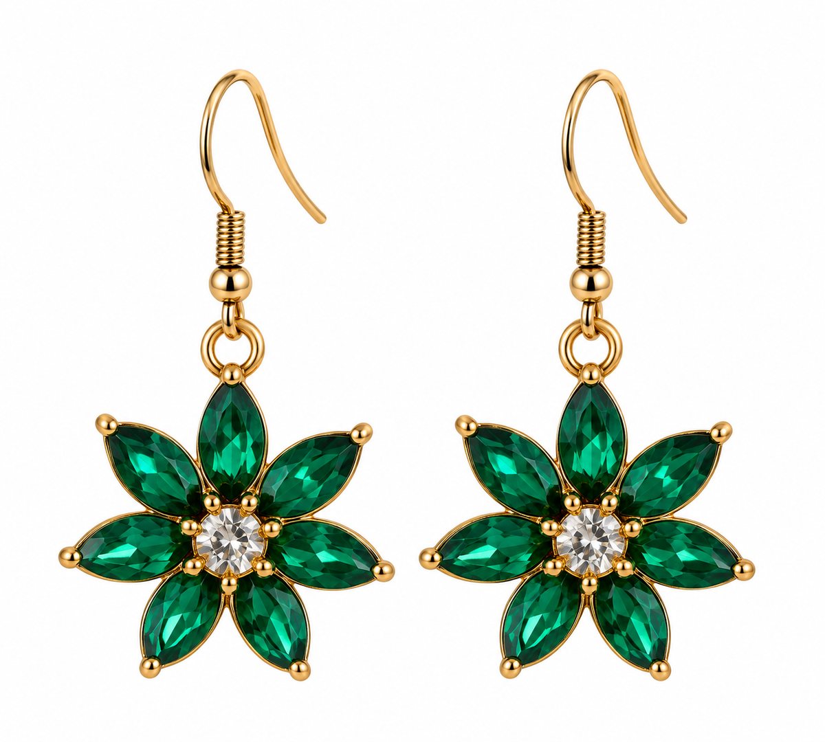 Emerald Elegance Floral Earrings