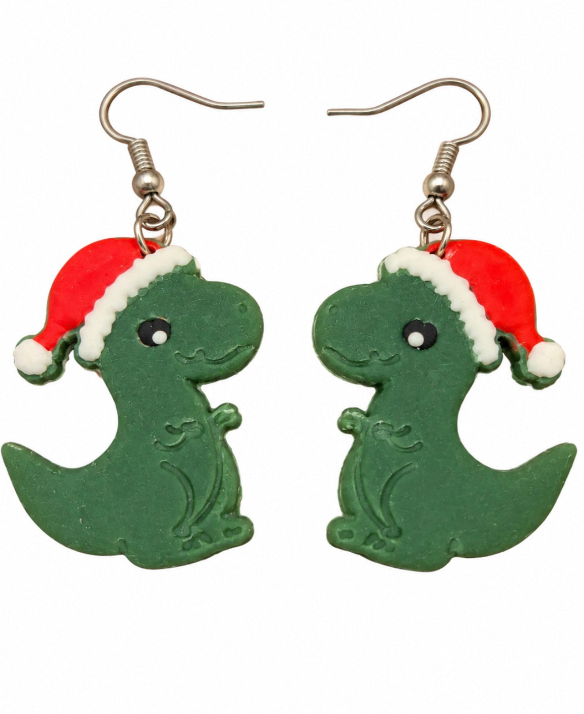 Santa-Saurus Christmas Dinosaur Earrings