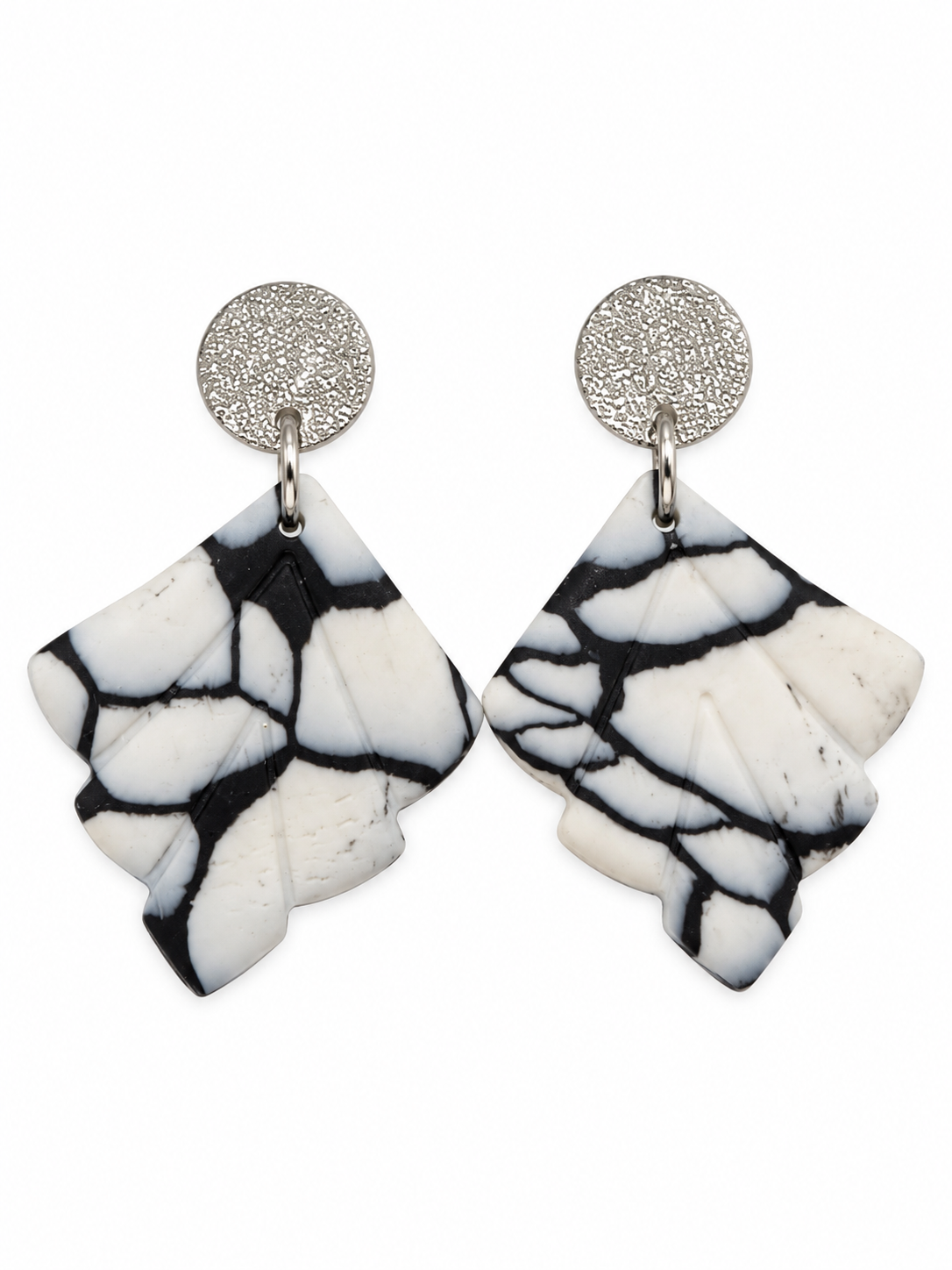 Midnight Marble & Silver Earrings