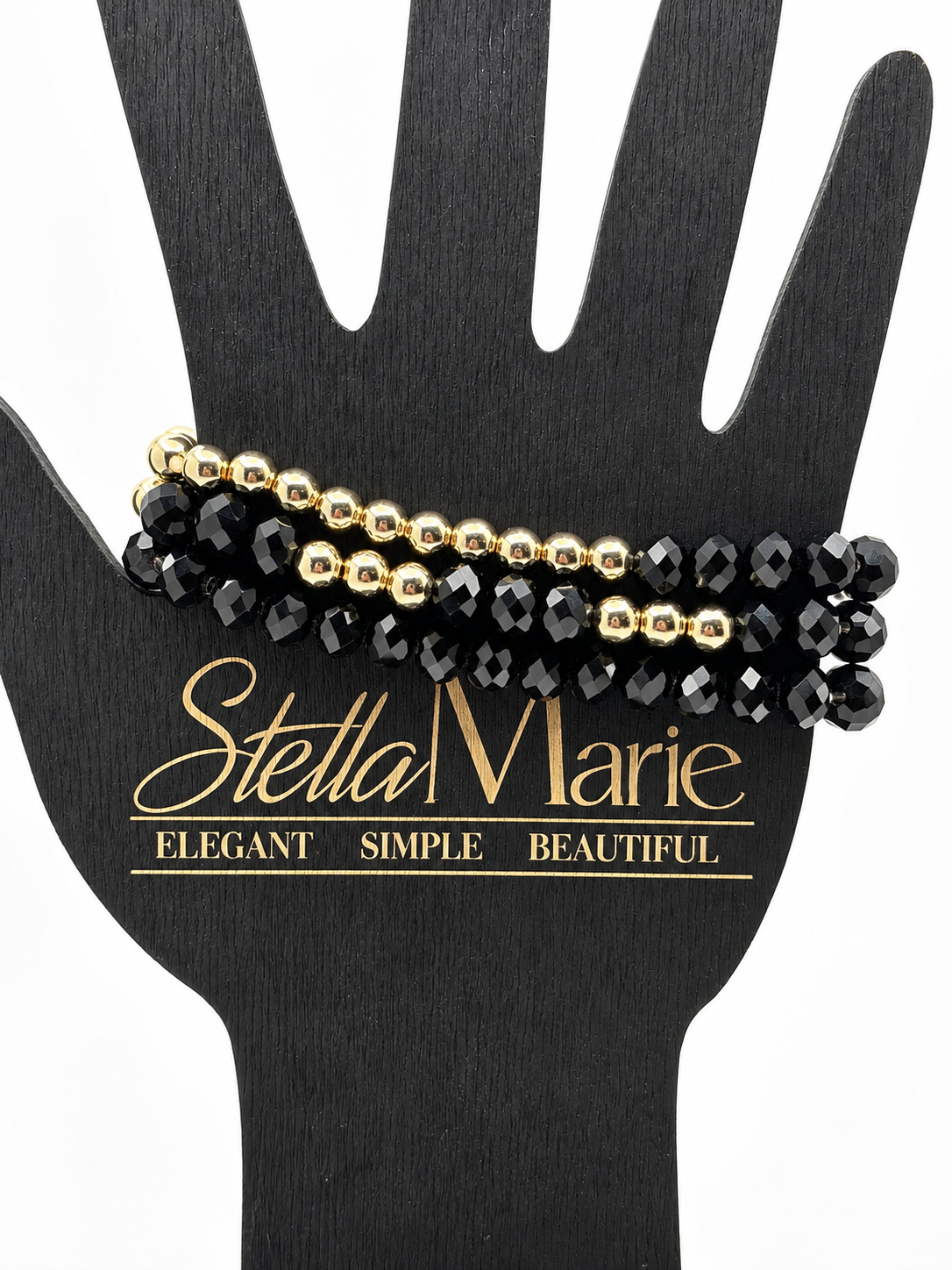 Midnight Luxe Black & 14K Gold Plated Bracelet Stack