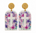 Watercolor Garden Cross Earrings